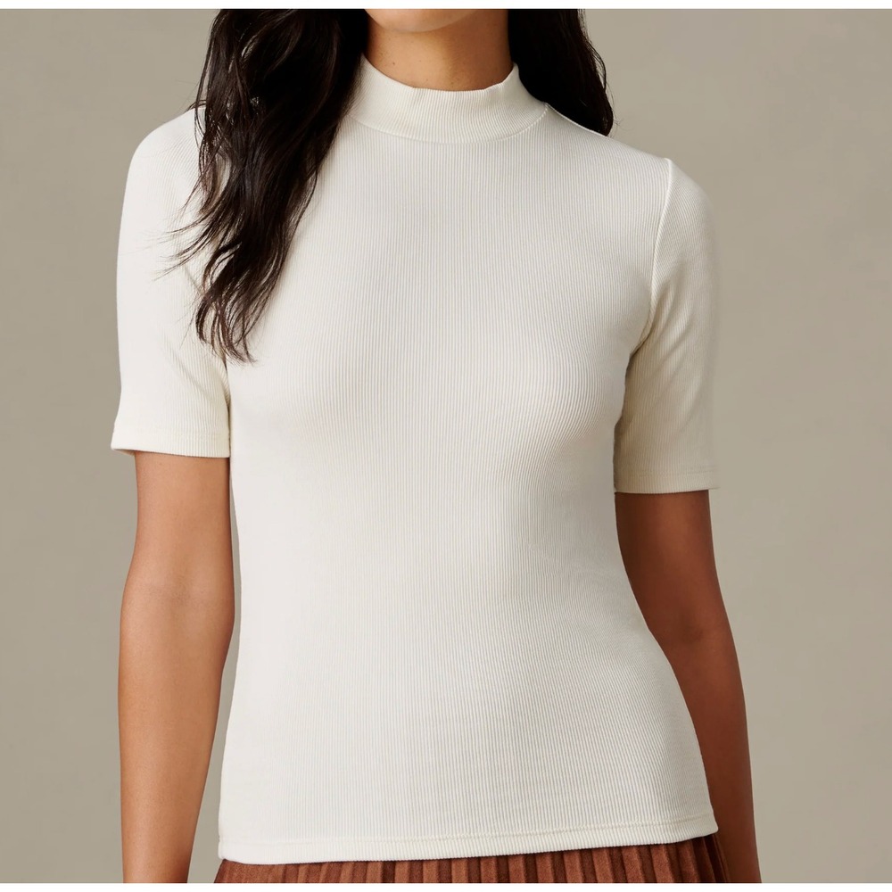 J.McLaughlin Small Jess Ribbed Top in Ivory Preppy Style #0229501022